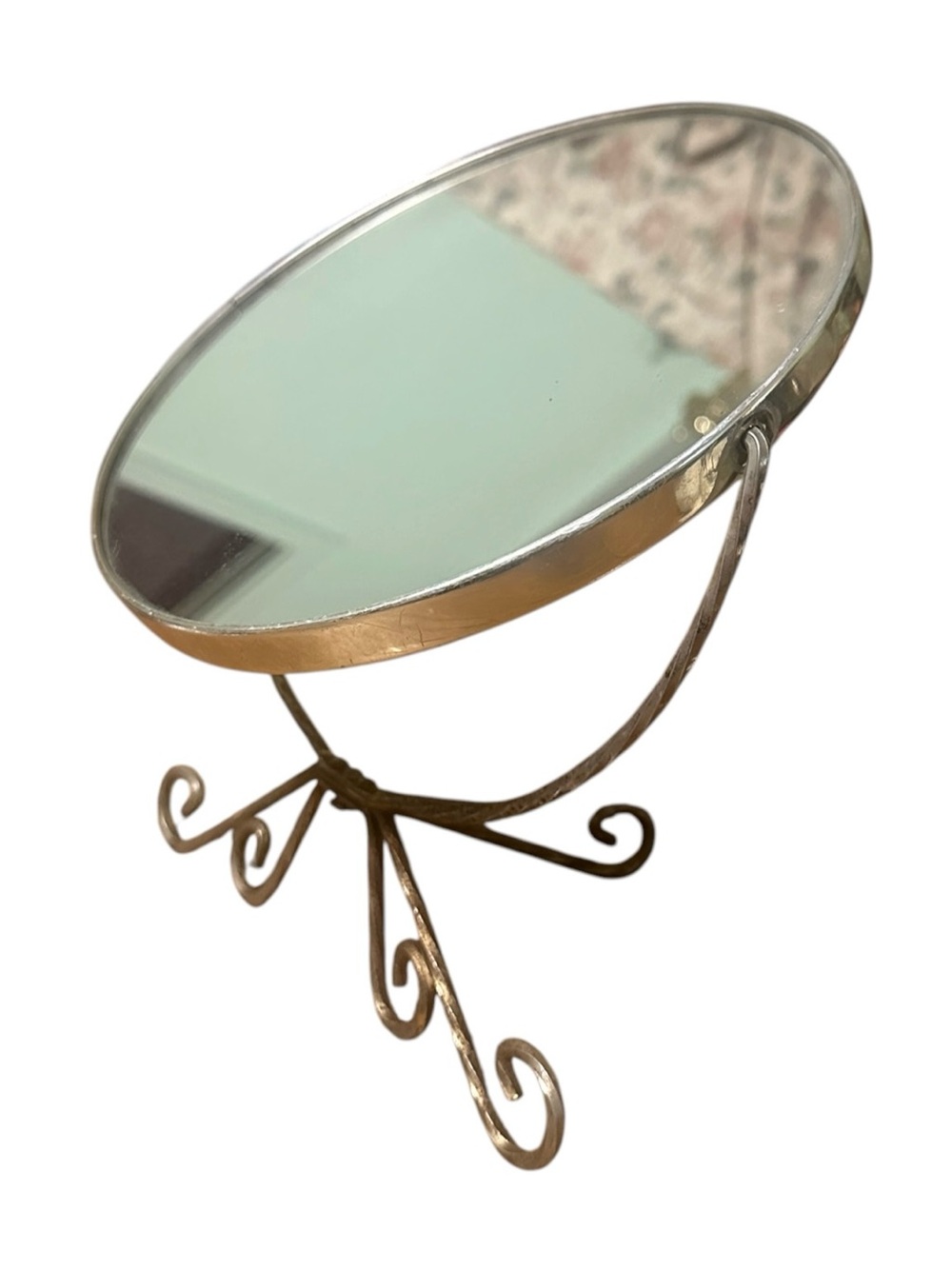 Vintage metal double sided magnifying vanity table top mirror 10.5” READ